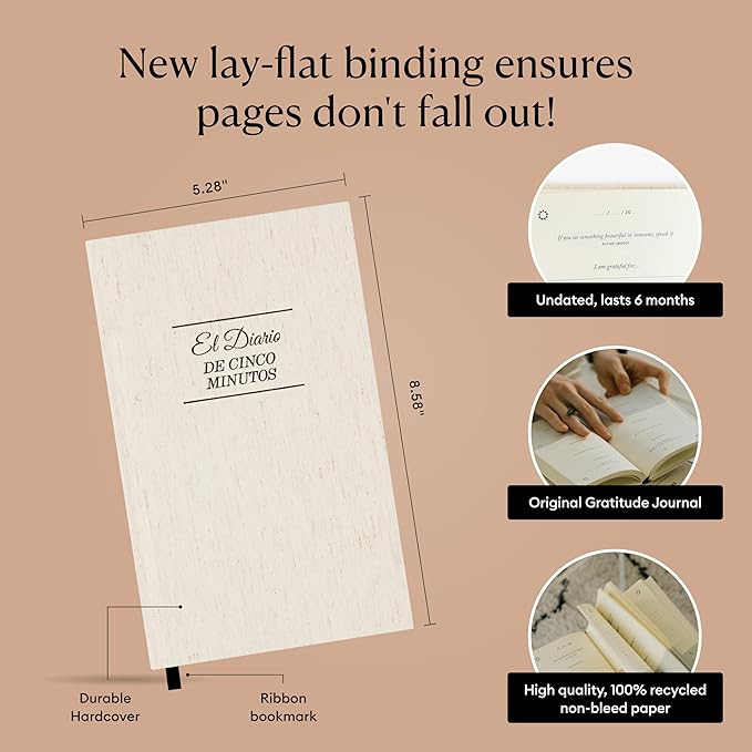 Spanish Five Minute Journal, Original Daily Gratitude Journal, Reflection & Manifestation Journal for Mindfulness, Undated Daily Journal, Plastic-Free - Intelligent Change