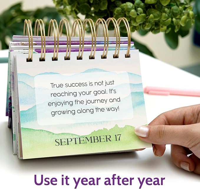 Reach Your Goals Daily Desk Calendar - Motivational Gift and Positive Affirmations for Women - Perpetual Calendar, Cute Office Decor, Gratitude and Self Care Gifts for Women, Inspirational Desk Accessories