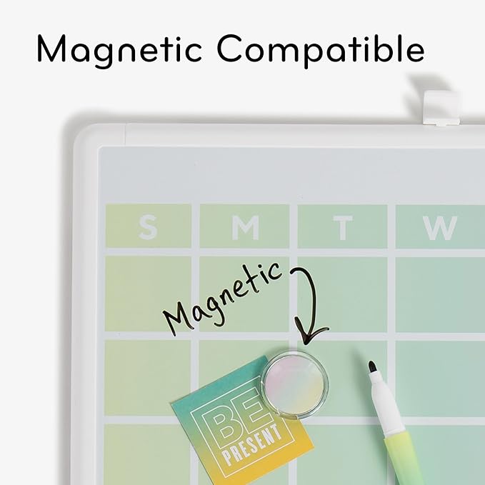 U Brands Contempo Magnetic Dry Erase Calendar Board, 14"x11", Ombre with Modern White Frame, includes Magnet and Marker