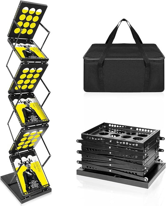 Folding Literature Rack, 6 Pockets Metal Brochure Holder Stand Floor Standing Magazine Rack,Double-sided Display Flyer Holder Stand Literature Stand for Trade Show Office Store Home