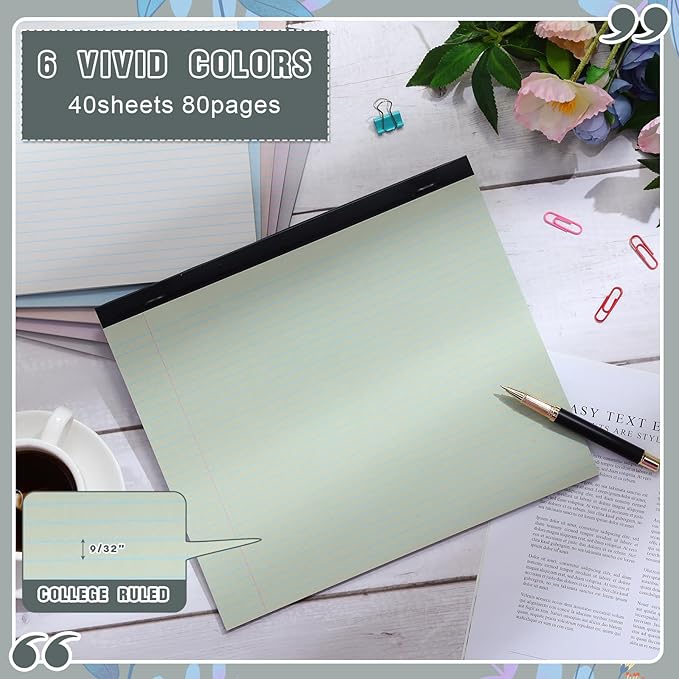 Lincia 6 Pcs 11" x 9.5" Legal Pads College Ruled Notepad Landscape Notebook Horizontal Lined Notebook 80 Gsm Assorted Colors Paper Pastel Writing Pads for School Office, 40 Sheet (Sweet Color)