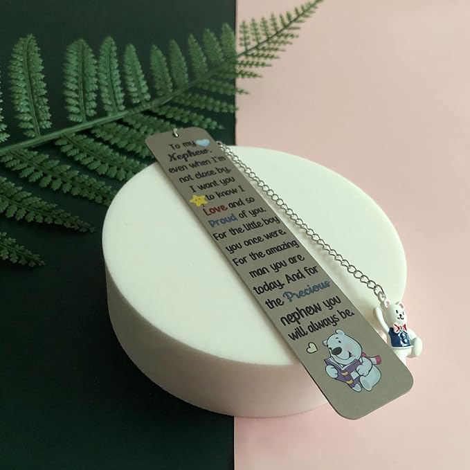 Nephew Bookmarks Birthday Gift Man Christmas Encouragement Bookmark Teens Graduation Distance Farewell Back to School Present Appreciate Reminder Go to University Proud of You Keepsakes Cute Bear