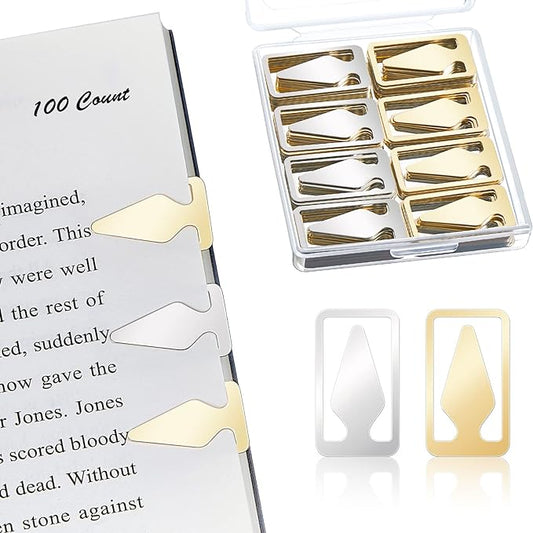 Book Line Markers 100 Count Tin Mixed Metals Bookmarkers Book Page Markers Arrow Bookmarks Gold Silver Book Marker Clip for Reading Teachers Students Book Lovers Men School Work