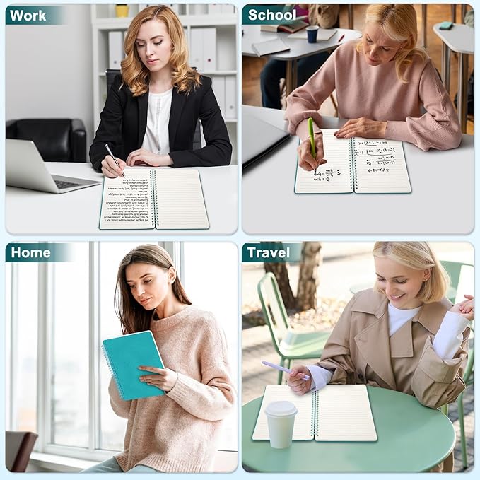 Lined Spiral Journal Notebook, A5 Hardcover Leather Notebook for Work, 5.7''×8.2'', 100GSM Thick Paper Spiral Bound Journaling Notebooks for Women & Men Office School Note Taking Business, Lake Blue