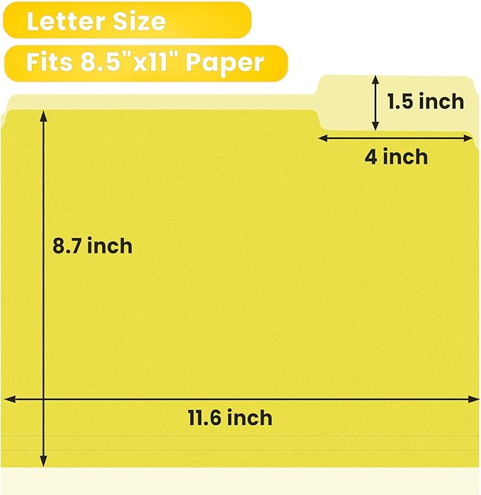 SUNEE File Folders, 30 Pack Manilla Folders 8.5 x 11, Colored File Folders Home Office School Supplies for Documents Files Paper,Yellow