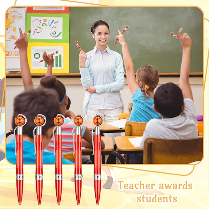 Zhanmai 24 Pcs Novelty Basketball Pens Sports Ballpoint Pens Basketball Party Favors Desk Cool Writing Tool for Students Supplies Stationery School Office Decor(Red,Basketball)