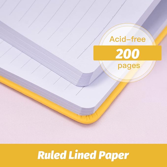 SUIN Hardcover-Journal-Notebooks, A5 Lined Journals Notebook for Writing 200 Pages, 8.2 x 5.5 inch, Classic Ruled Notebooks for Work/Travel/College (Yellow- 1 Pack)