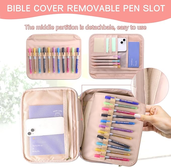 WOBANGEM Bible Cover Case for Women,Large Leather Bible Cases Christian Gifts for Women Men Girls,Preppy Chenille Letter Bible Bag with Shoulder Strap,Pink Bible Purse Bible Carrying Case for Women