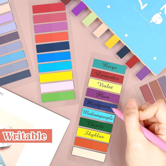 SIQUK 4200 Pieces Sticky Tabs for Annotating Books Tabs Morandi Sticky Flags Clear Transparent Page Markers Strip Page Flags Colored Tabs Writable and Repositionable Book Annotation Tabs