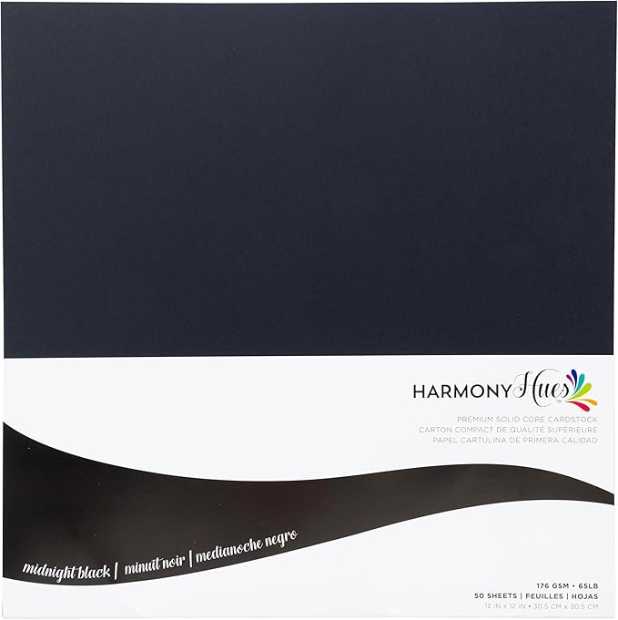 Cardstock 12 x 12 Paper Pack - 65lb Smooth Card Stock for Crafts, Cardmaking, Art Projects - 50 Square Scrapbook Sheets - Double Sided with Solid Core, Midnight Black