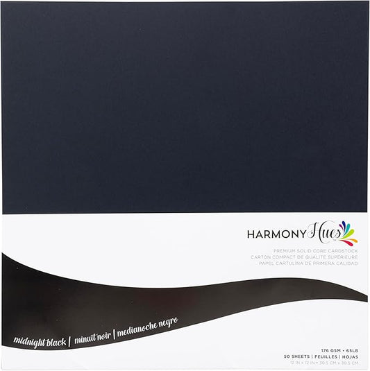 Cardstock 12 x 12 Paper Pack - 65lb Smooth Card Stock for Crafts, Cardmaking, Art Projects - 50 Square Scrapbook Sheets - Double Sided with Solid Core, Midnight Black