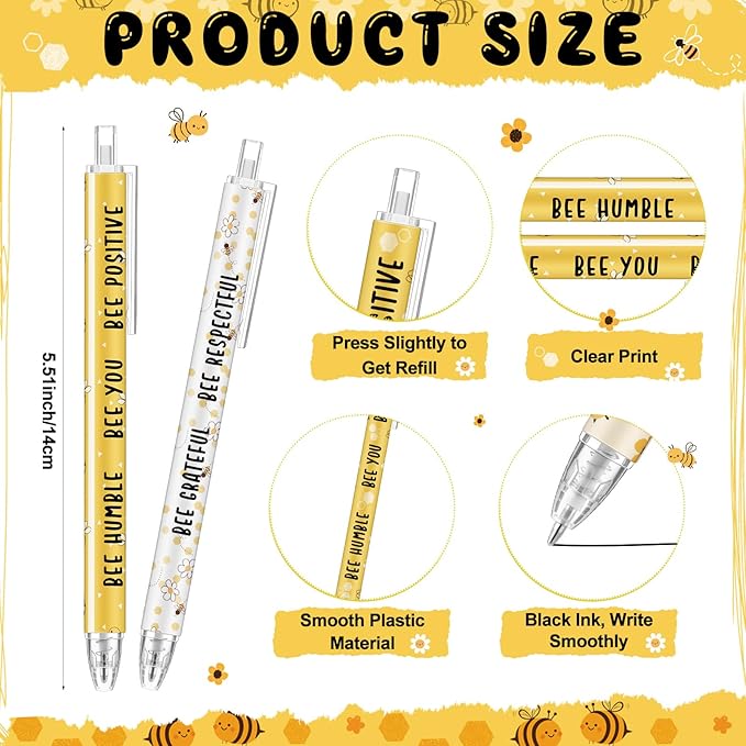 Jetec 30 Pcs Bee Pens Gifts Inspirational Cute Ballpoint Pens Bulk Motivational Employee Appreciation Black Ink for Bee Lovers Thank You Gifts