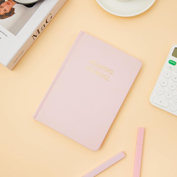 Reading Journal Book Lovers Gifts Hardcover Leather Readers Accessories Track Reading Log with 65 Books Reviews, 5.8”x8.3”, Pink