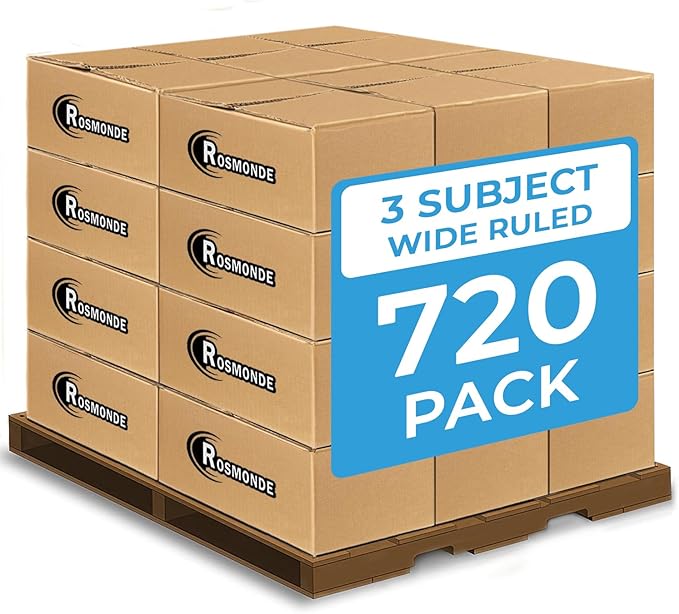 720 Packs (Pallet) 3 Subject Notebooks, Spiral Notebook Bulk, Wide Ruled, Pallet of Notebooks, 150 Sheets (300 pages), 8 x 10-1/2", Bulk Spiral Notebooks for School & Office, 4-7 Days Transit