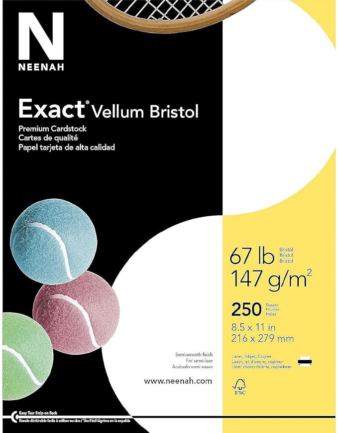 Neenah Paper Exact Vellum Bristol, 67 lb, 8.5 x 11", 250 Sheets, White, 94 Brightness (80211)