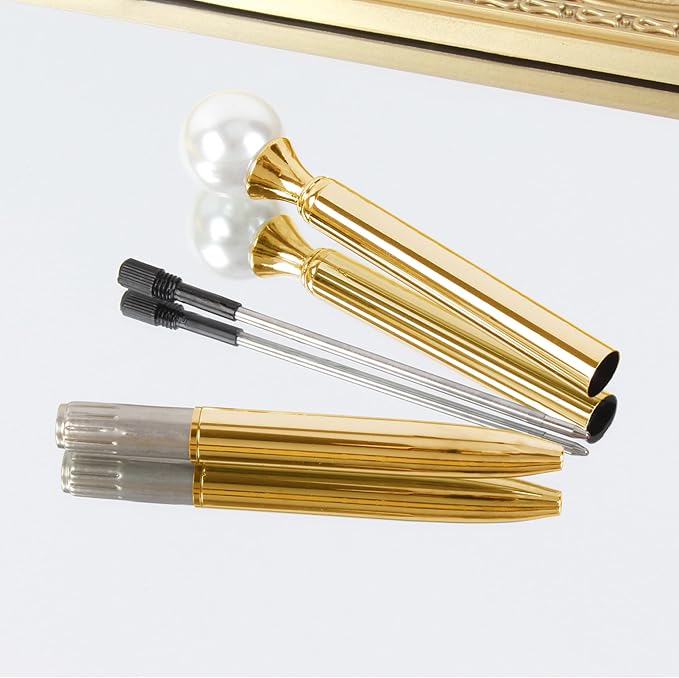 6 Pieces False Pearl Decoration Twist Metal Ballpoint Pen Ball Pen 1.0 MM Black Ink