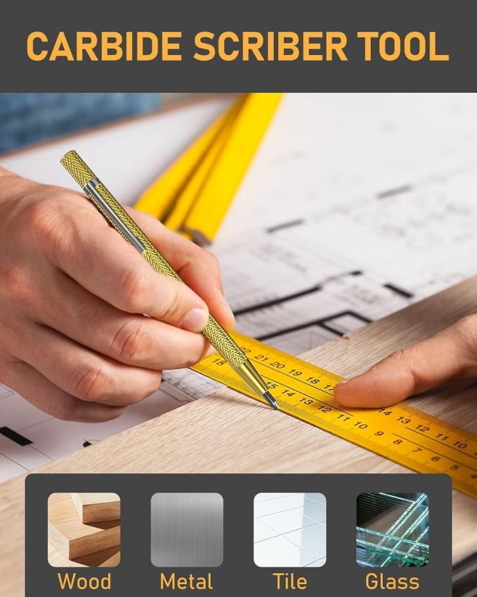 14 Pack Mechanical Carpenter Pencil Set with Sharpener 38 Refills, Automatic Center Punch, Carbide Scribe Tool, Eraser and Deep Hole Marker Pen, Heavy Duty Construction Pencil for Architect-With Pouch