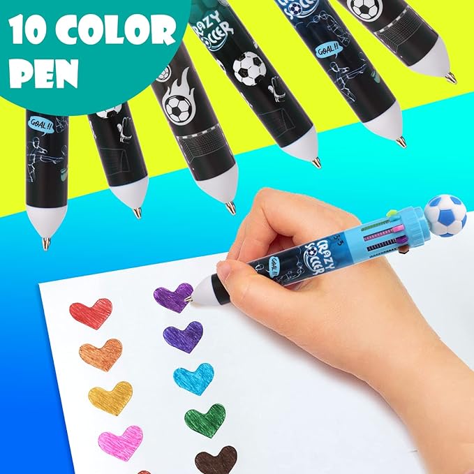 Multicolor Ballpoint Pen 0.7 mm, 10-in-1 Colored Pens Fine Point Retractable World Cup Soccer Ballpoint Pens for Office School Supplies Students Kids Gifts, 6 Pack