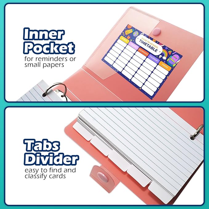 3x5 Lined Index Cards with Ring Binder Holder and Dividers, 100 Ruled Cards, Blue
