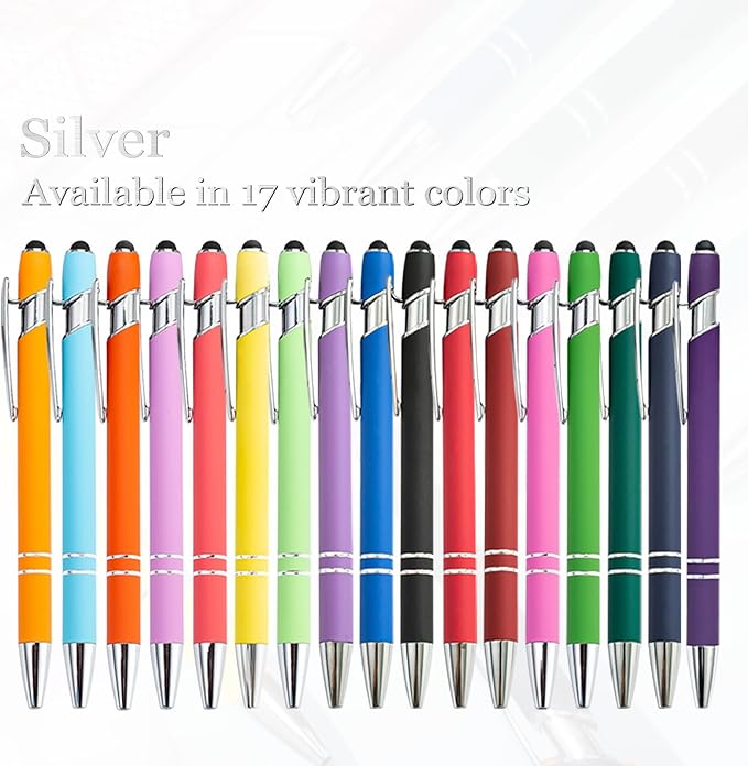 Up to 480 Pcs Personalized Pens in Bulk, Custom Metallic Printed Name Pens with Black Ink, Customized Pens Bulk with Stylus-Great Gift Ideas(Silver Barrel)