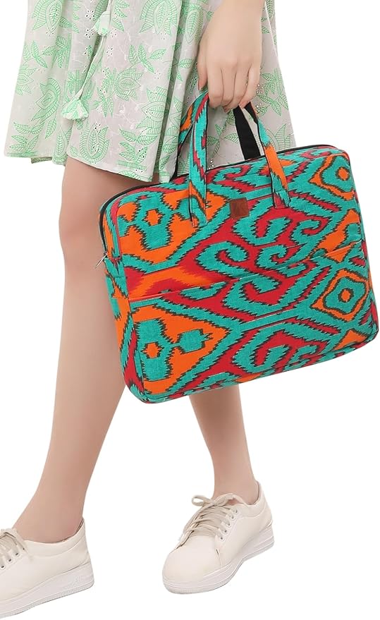 Laptop Bag With Beauty Of Ikat In Green And Shaded Colors FOR 13 TO 15 INCHES MACBOOK, IPAD AND WINDOWS LAPTOP