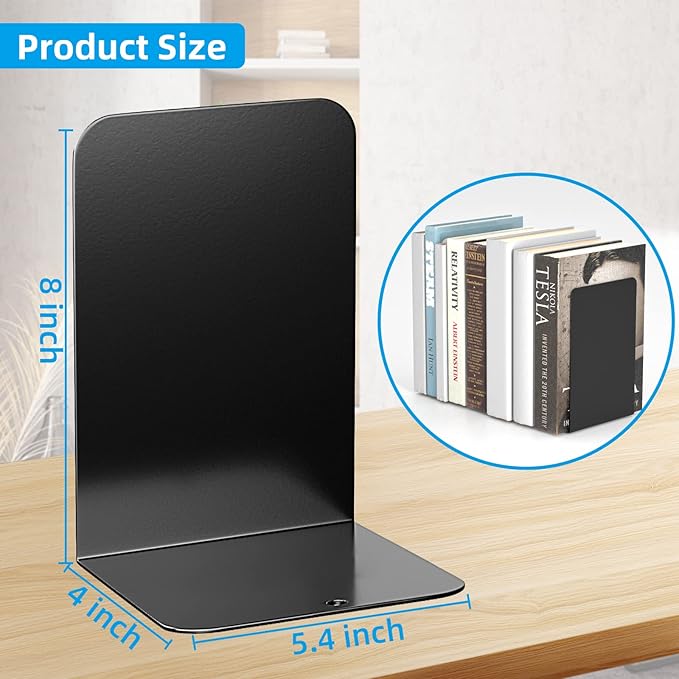 VFINE Bookend, Black Metal Book Ends, Book Ends for Shelves Heavy Duty Bookends, Bookend for Shelves, Book Ends for Heavy Books,Bookend Stopper, Black Bookends 3 Pairs