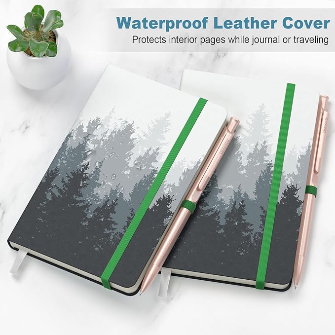 Small Notebook, Mini Pocket Journal A6 5.7" x 3.9", Leather Hardcover Journal with Pen Holder, 160 Thick Papers, Cute Lined Notebook Small Notepad for Women Writing Work Travel, Forest