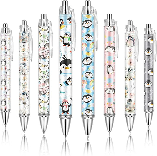 Ireer 8 Pcs Ballpoint Pens for Women 1.00 mm Cute Black Ink Fancy Pens Fine Point Smooth Writing for Journaling Aesthetic Office Supplies(Penguin)