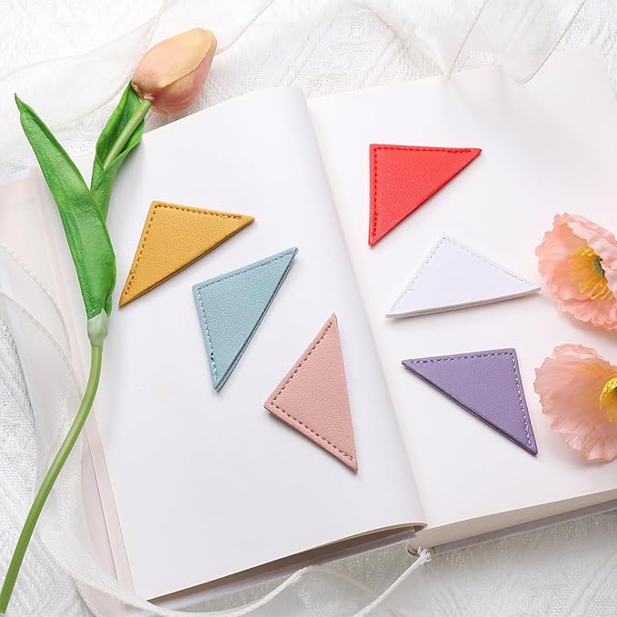 uxcell 6Pcs Leather Square Bookmarks, Corner Bookmarks Book Marks Page Markers Cute Page Clip for Men Women Teacher Reader Book Lover Writers (Pink)