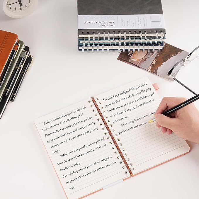 Lined Spiral Notebook Journal for Women Men 160 Pages A5 College Ruled Hardcover Leather with Pen Holder Notebook Journals for Note Taking Work Navy Blue