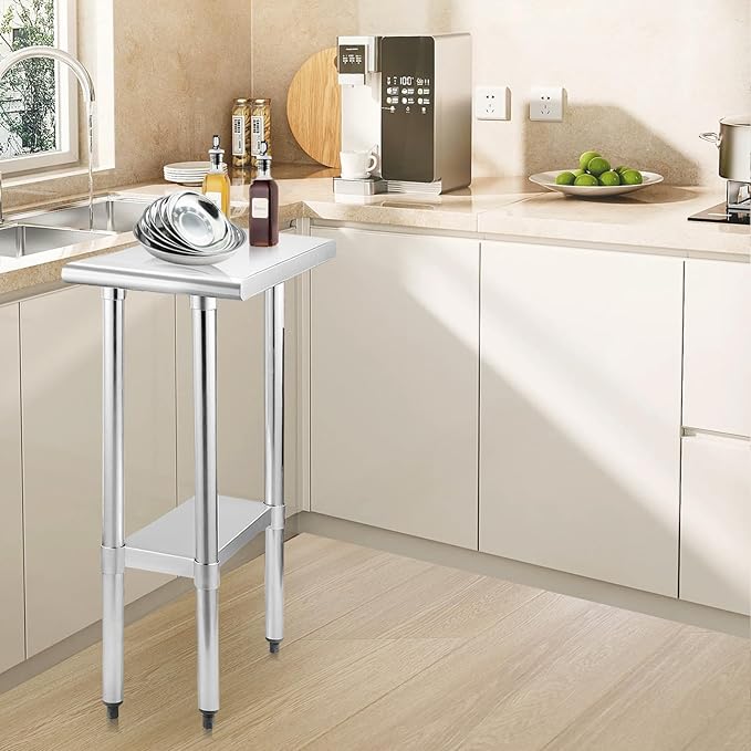STABLEINK NSF Stainless Steel Table, 30 x 12 Inches Metal Prep & Work Table with Adjustable Undershelf, for Commercial Kitchen, Restaurant, Hotel and Garage,Small Stainless Steel Table
