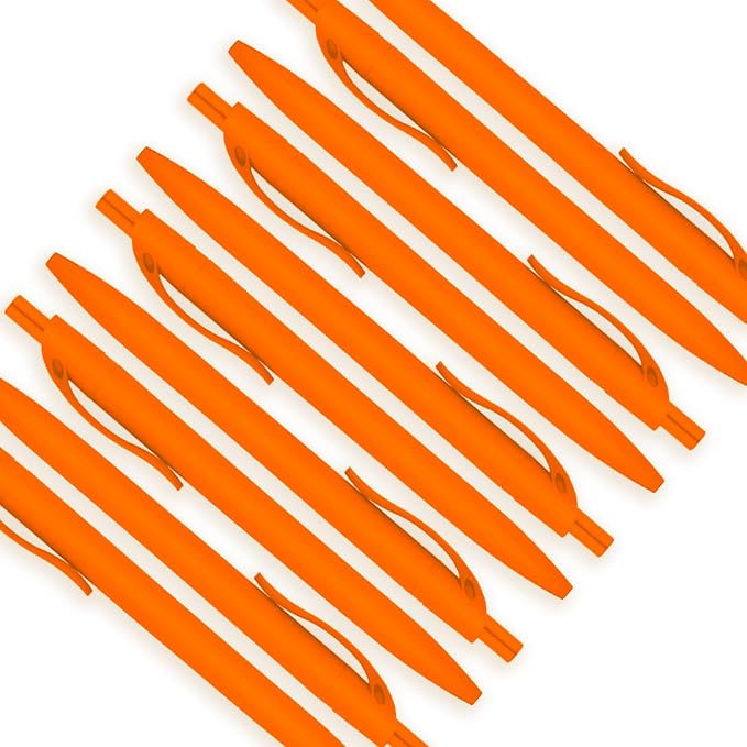 Deegtran 200 Pack No Bleed Orange Barrel Click Pens, Wholesale Retractable Ballpoint Pens, Medium Point, Smooth Ink, 1.0MM Black Ink