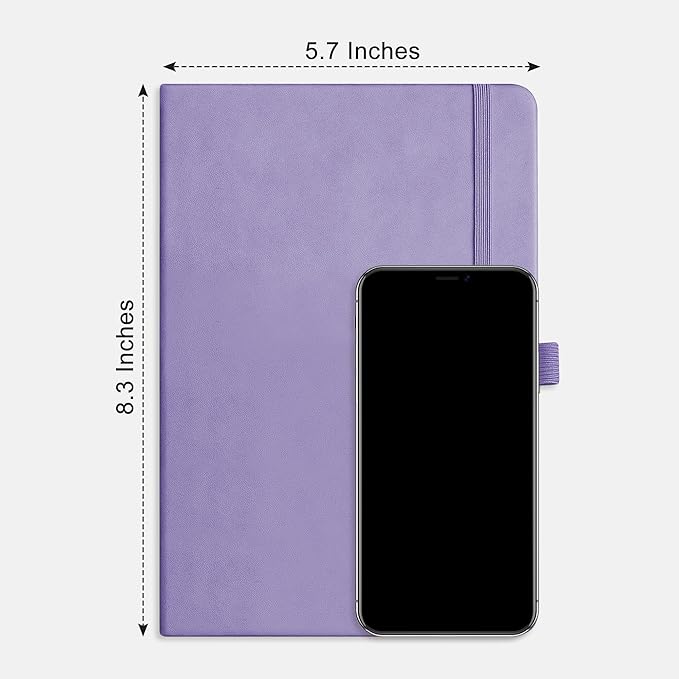 RETTACY Journaling Notebooks, A5 Lined Journal Notebook with 192 Numbered Pages, 5.7'' × 8.3'' Medium Size, for Writing, Work, Office, Leather Hardcover, 100 GSM Thick Paper (Purple)