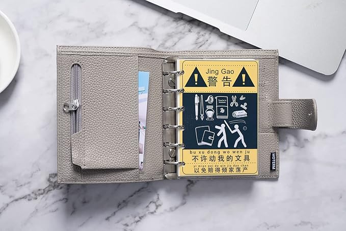 Moterm Pocket Regular Rings Planner - Genuine Leather Binder Organizer (Pebbled-Gray, 19mm Ring)