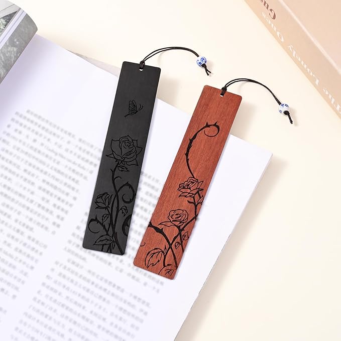 Cute Bookmarks for Women, Pretty Flower Bookmarks Rose Wooden Book Markers for Women, Bookish Gifts (Rose)