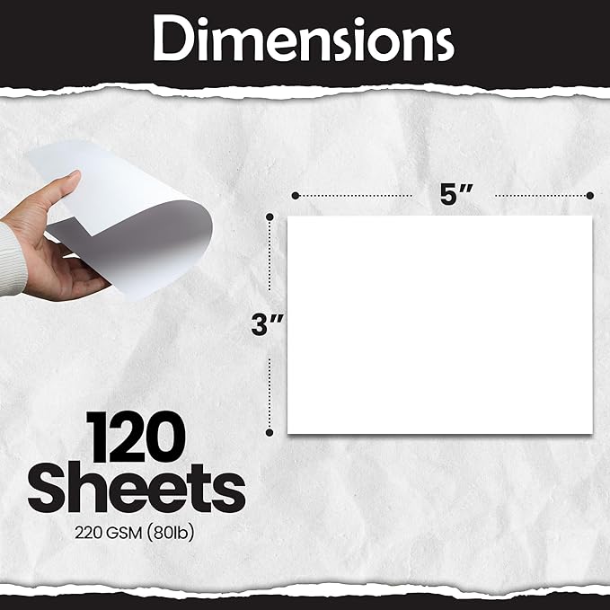 SANZIX 120 Pack Blank Index Cards 3" x 5" - 220 GSM 80 Lbs | Printable Heavyweight White Cardstock Paper | Perfect Blank Notecards, Flashcards for School & Studying, Bulk Pack of Note Cards