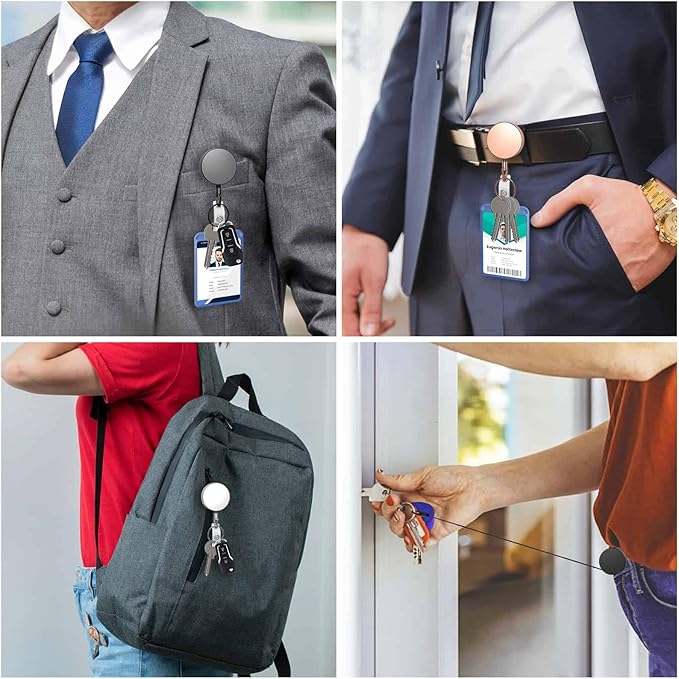 3 Pcs Heavy Duty Badge Reels Retractable Badge Holder, Selizo Metal Retractable Keychain Badge Reel ID Badge Holder Retractable with Belt Clip Key Ring for Key Name Card Holder