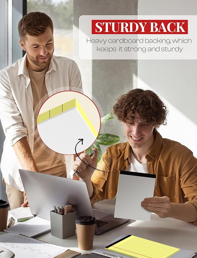 Yellow Note Pads 5x8 Small Legal Pads College Ruled Notepad for Office 6 Pack Yellow Writing Pads 5x8 Narrow Ruled Paper Pads 25 Lines 80 GSM Paper Tablets 5x8" Lined Notepads With 30 Sheets Per Pad