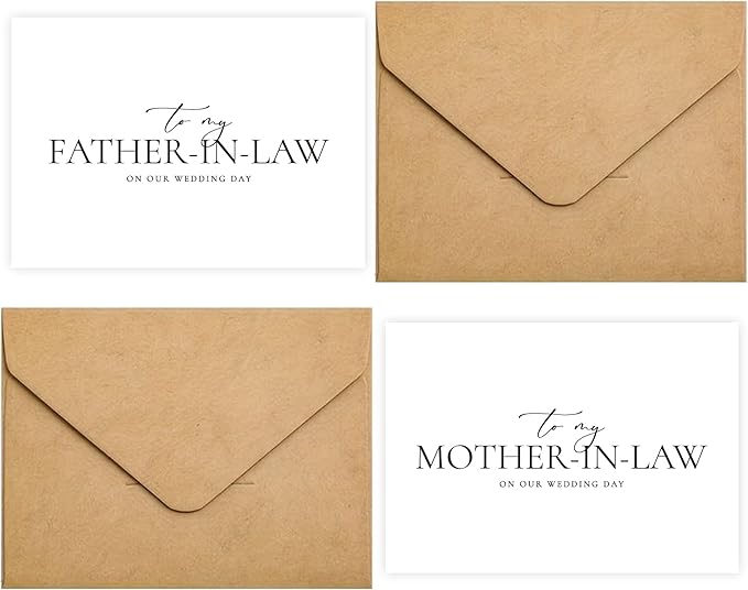 Set of 2 Parents In Law Wedding Day Card, Parents In Law Of The Bride/Groom Gifts, To My Father In Law On Our Wedding Day, To My Mother In Law On Our Wedding Day. (Father/Mother-in-Law A)