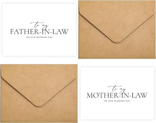 Set of 2 Parents In Law Wedding Day Card, Parents In Law Of The Bride/Groom Gifts, To My Father In Law On Our Wedding Day, To My Mother In Law On Our Wedding Day. (Father/Mother-in-Law A)