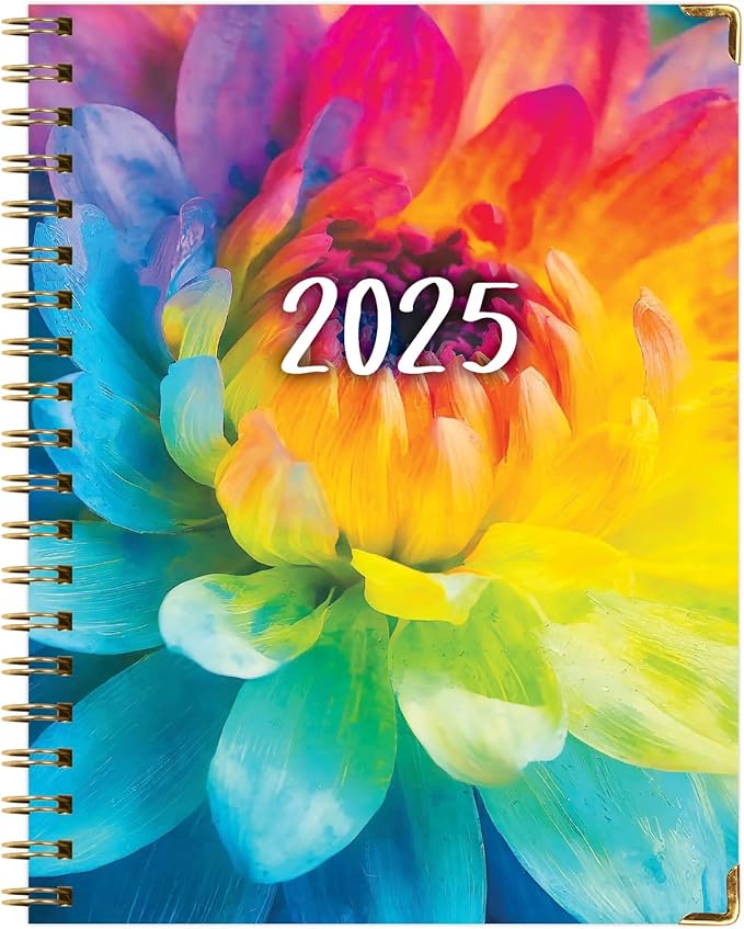 HARDCOVER 2025 Planner, 7"x9": 14 Months (November 2024 - December 2025), Daily Weekly Monthly Planner, Yearly Agenda, Bookmark, Pocket Folder and Sticky Note Set (Rainbow Petals)