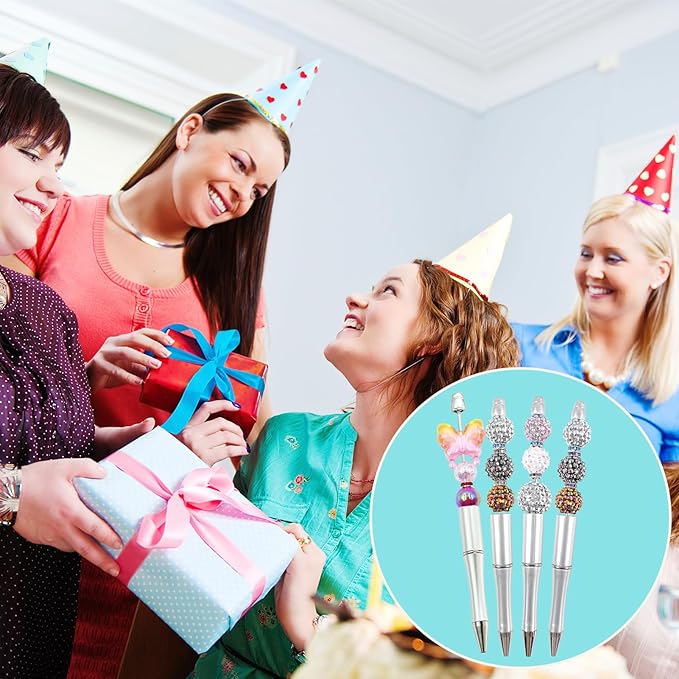 15 Pieces Beadable Pens - Beaded Pens Plastic Diy Black Ink Ballpoint Pens Bulk - Bead Pens Suitable For Teacher, Students, Office, School, Graduation Gift Supplies(Silver)