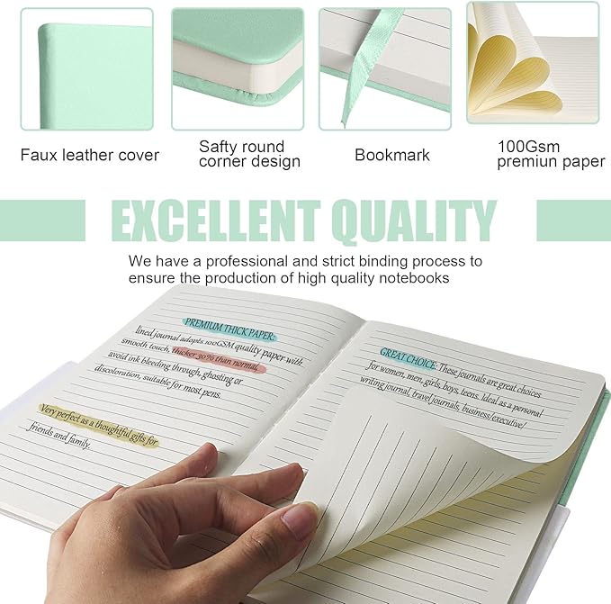 Lined Journal Notebook, (Eggshell Green), 160 Pages, Medium 5.7 inches x 8 inches - 100 gsm Thick Paper, Hardcover