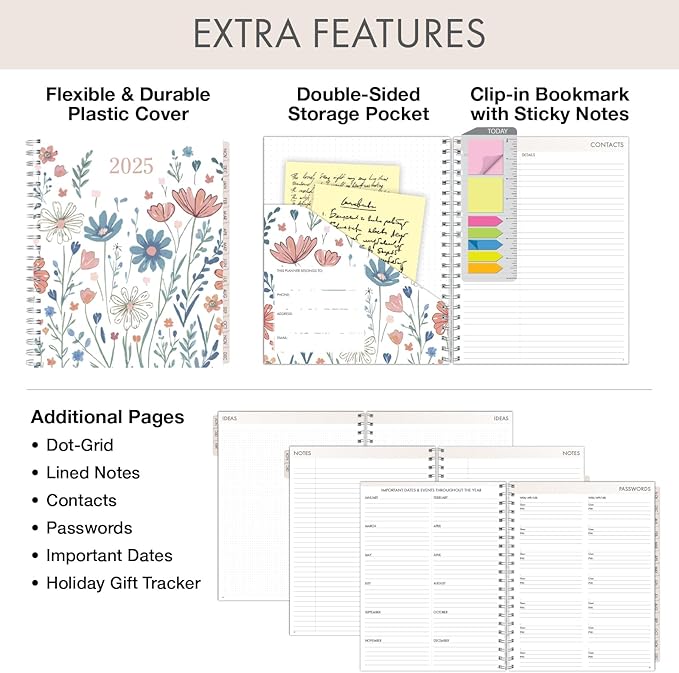 Essential PRO 2025 Daily, Weekly & Monthly Planner, 8.5"x11": 14 Months (Nov 2024 - Dec 2025) Monthly Tabs,Daily Tracking,Notes Pages,Storage Pocket,Bookmark w Sticky Notes (Colorful Botanicals)