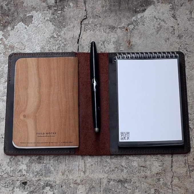 JJNUSA Compatible with Rocketbook Mini Cover Smart Business Handmade Distressed Genuine Leather Journal Notebook Cover for Card Holder Mini 3.5" x 5.5" DarkBrown