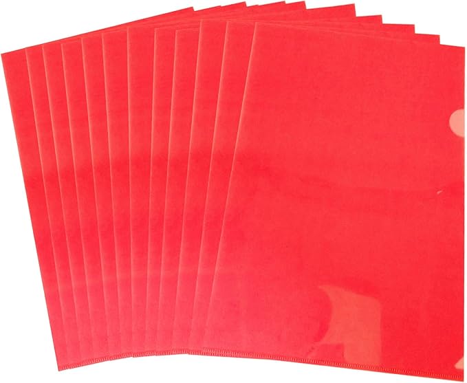 L-Type Plastic Folder Safe Project Pockets Transparent Clear Document Folder 12pcs for A4 paperPlastic Paper Jacket Sleeves in Assorted Project Folders(red)