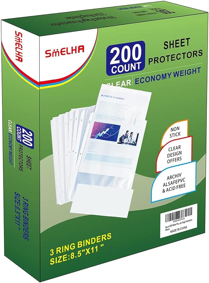 Sheet Protectors 200 Page,Page Protector 8.5" x 11" ,Upgraded Clear Plastic Page Protectors,for 3 Ring Binder, Top Loading Paper Protector with Reinforced Holes,Holds Multiple Sheets,Letter Size