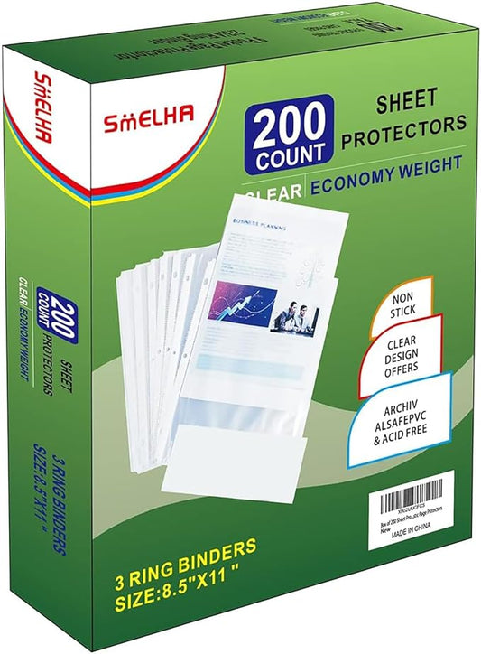 Sheet Protectors 200 Page,Page Protector 8.5" x 11" ,Upgraded Clear Plastic Page Protectors,for 3 Ring Binder, Top Loading Paper Protector with Reinforced Holes,Holds Multiple Sheets,Letter Size
