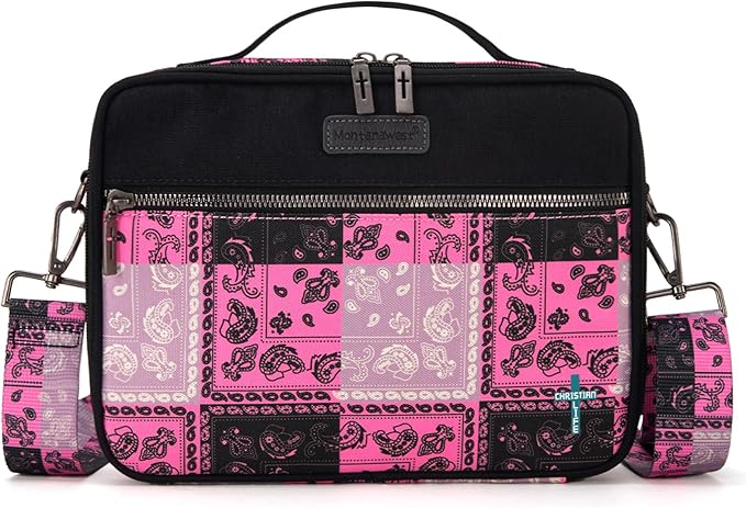 Montana West Bible Book Covers for Women Canves Bible Cases with Zippered Pocket Bible Bags Handheld Crossbody Church Bible Study Supplie