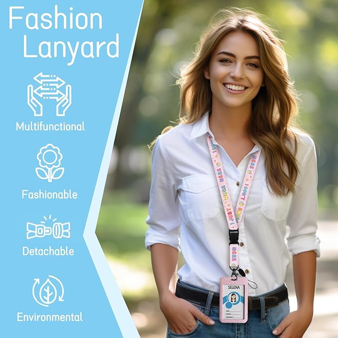 Lanyards for Id Badges, Cute Badge Holder with Retractable Reel Clip, Funny Work Name Tag Breakaway Keychain Lanyard Vertical ID Card Protector Case for Women Nurse Doctor Teacher Student
